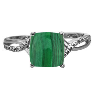 Black Gold Cushion-Cut Malachite Diamond Ring by Gemologica Jewelry