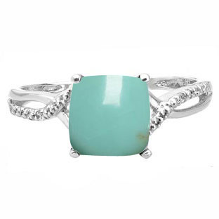 White Gold Cushion-Cut Turquoise Diamond Ring by Gemologica Jewelry