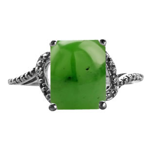 Simple Black Gold Emerald-Cut Jade Diamond Ring by Gemologica Jewelry