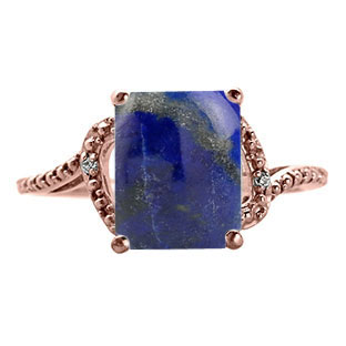 Simple Rose Gold Emerald-Cut Lapis Diamond Ring by Gemologica Jewelry