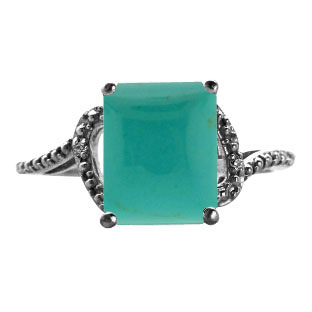 Simple Black Gold Emerald-Cut Turquoise Diamond Ring by Gemologica Jewelry