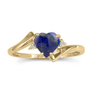 Diamond Heart Shaped Lapis Birthstone Yellow Gold Ring By Gemologica