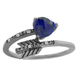 Diamond Lapis Birthstone Heart Arrow Ring In Black Gold By Gemologica