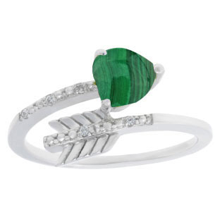 Diamond Malachite Birthstone Heart Arrow Ring In White Gold By Gemologica