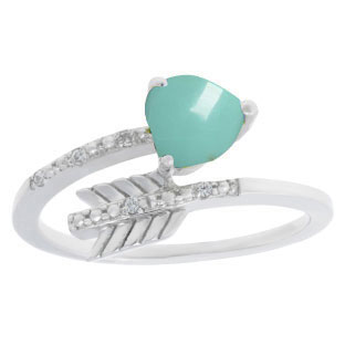 Diamond Turquoise Birthstone Heart Arrow Ring In White Gold By Gemologica