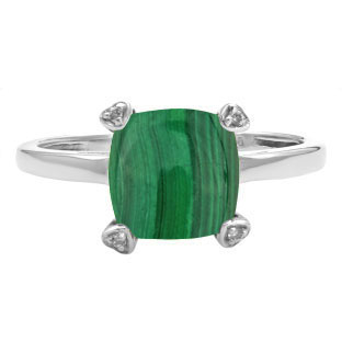 Cushion Malachite Diamond White Gold Simple Ring by Gemologica Jewelry