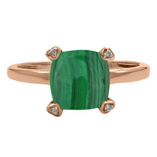 Cushion Malachite Diamond Rose Gold Simple Ring by Gemologica Jewelry