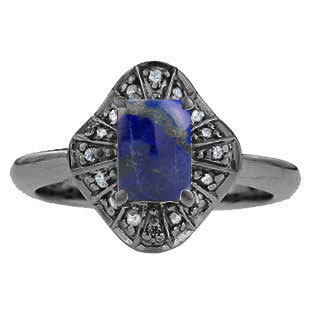 Lapis Diamond Ballerina Engagement Ring In Black Gold by Gemologica