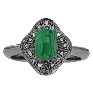 Malachite Diamond Ballerina Engagement Ring In Black Gold by Gemologica