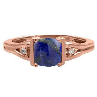 Simple Cushion Cut Lapis Stone Diamond Rose Gold Ring by Gemologica