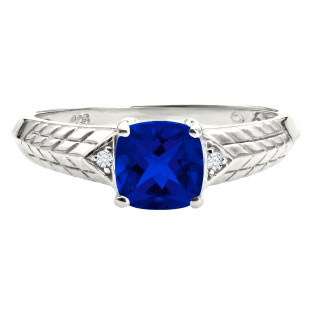 Diamond Cushion Cut Blue Sapphire September Birthstone White Gold Ring