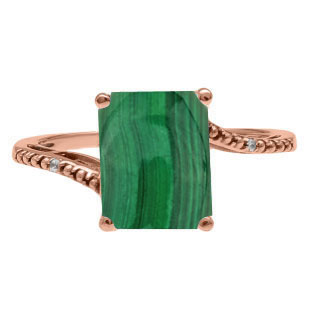Emerald-Cut Malachite Birthstone Diamond Rose Gold Ring by Gemologica