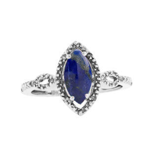 Diamond Marquise Cut Lapis Stone White Gold Ring By Gemologica