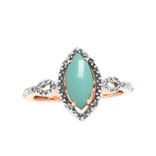 Diamond Marquise Cut Turquoise Stone Rose Gold Ring By Gemologica