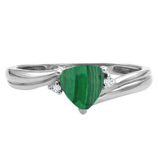 Trillion Cut Malachite Birthstone Diamond White Gold Ring by Gemologica