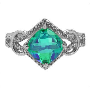 Cushion Cut Caribbean Quartz Diamond Sterling Silver Ring By Gemologica