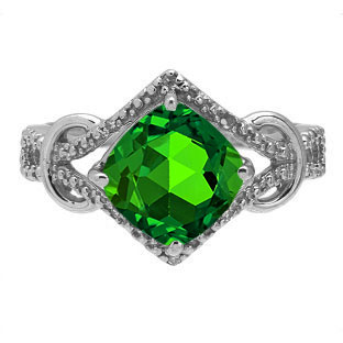 Cushion Cut Emerald Diamond White Gold Ring By Gemologica