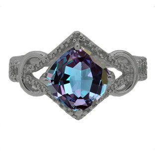Cushion Cut Alexandrite Diamond Black Gold Ring By Gemologica