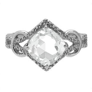 Cushion Cut White Topaz Diamond Sterling Silver Ring By Gemologica