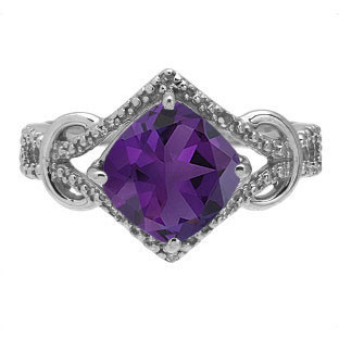 Cushion Cut Amethyst Diamond Sterling Silver Ring By Gemologica