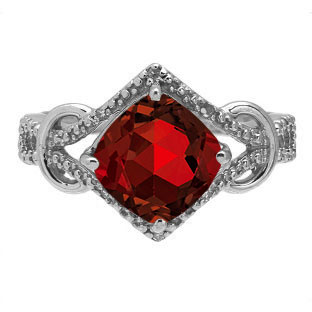 Cushion Cut Garnet Diamond Sterling Silver Ring By Gemologica