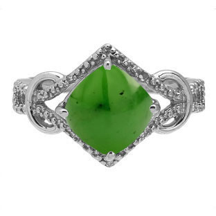 Cushion Cut Jade Diamond White Gold Ring By Gemologica