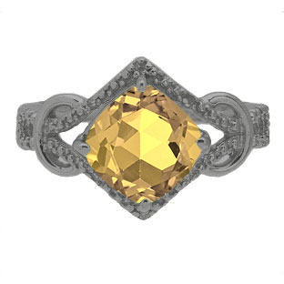 Cushion Cut Citrine Diamond Black Gold Ring By Gemologica