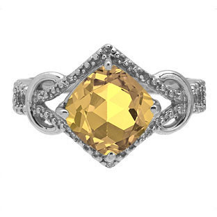 Cushion Cut Citrine Diamond Sterling Silver Ring By Gemologica