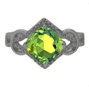 Cushion Cut Peridot Diamond Black Gold Ring By Gemologica