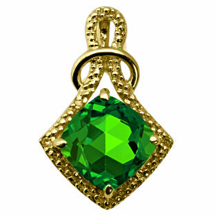 Cushion Cut Emerald Diamond Yellow Gold Pendant By Gemologica