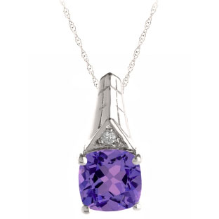 Diamond Cushion Cut Amethyst February Birthstone Silver Pendant