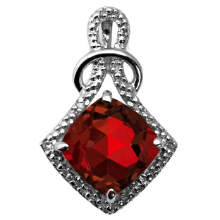 Cushion Cut Garnet Diamond White Gold Pendant By Gemologica