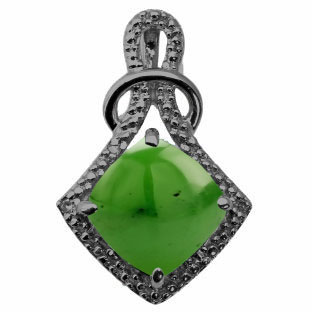 Cushion Cut Jade Diamond Black Gold Pendant By Gemologica