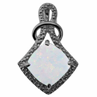 Cushion Cut Opal Diamond Black Gold Pendant By Gemologica