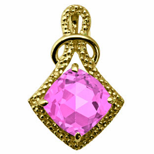 Cushion Cut Pink Sapphire Diamond Yellow Gold Pendant By Gemologica