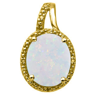 Large Oval Cut Opal Stone Diamond Yellow Gold Pendant