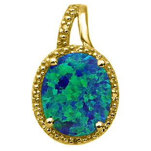 Large Oval Cut Australian Opal Stone Diamond Yellow Gold Pendant