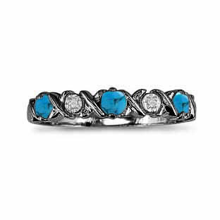 Turquoise and Diamond Black Gold Band Ring