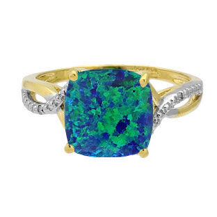 Diamond Cushion Cut Australian Opal Yellow Gold Ring Gemologica Jewelry
