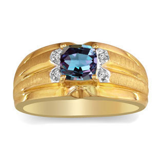 Men's Cushion-Cut Alexandrite Diamond Yellow Gold Ring