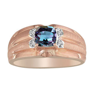 Men's Cushion-Cut Alexandrite Diamond Rose Gold Ring