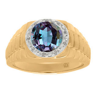 Men's Diamond and Alexandrite Ring in Yellow Gold