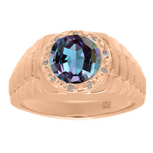 Men's Diamond and Alexandrite Ring in Rose Gold