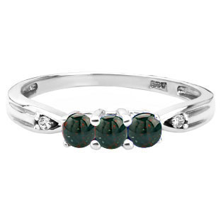 3 Stone Round Cut Bloodstone Gemstone Diamond Silver Ring