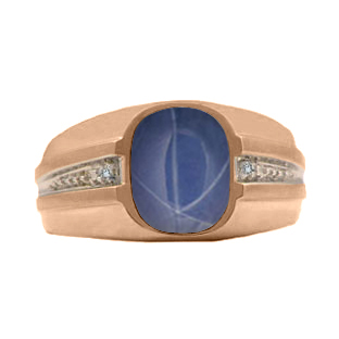 Star Sapphire Rings - Men's Diamond Blue Star Sapphire Rose Gold Ring