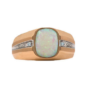 Opal Rings - Men's Diamond White Opal Rose Gold Ring Gemologica