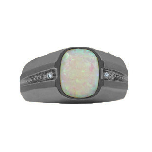 Opal Rings - Men's Diamond White Opal Black Gold Ring Gemologica