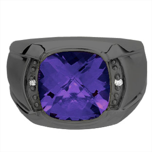 Big Men's Diamond Cushion Cut Tanzanite Black Gold Ring