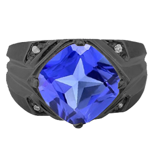 Black Gold Men's Large Antique Cushion Cut Tanzanite Diamond Ring