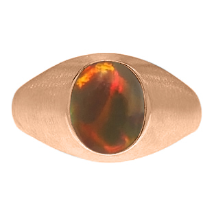Oval-Cut Black Opal Stone Custom Men's Pinky Ring In Rose Gold